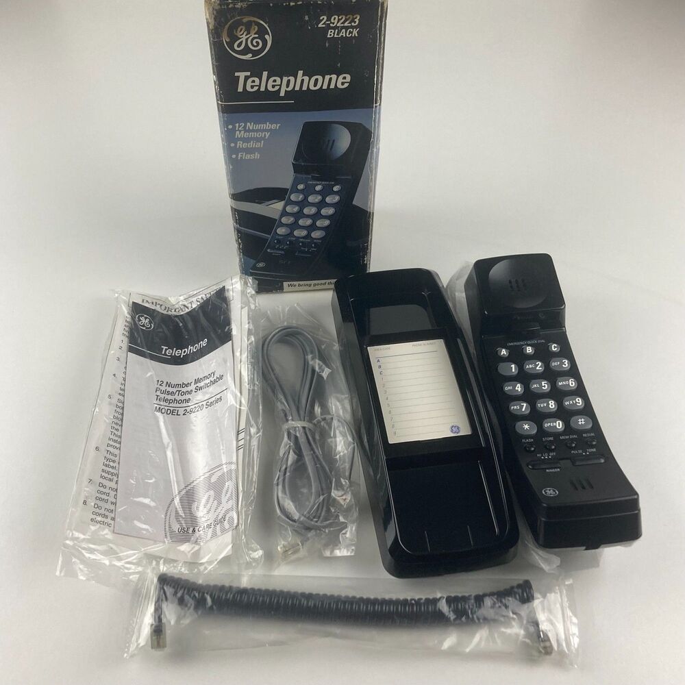 Vintage GE 2-9223B Black Trimline Corded Telephone Original New in Open Box